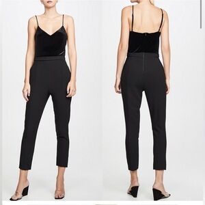 Black Halo Jumpsuit Velvet Sleeveless Romper Crepe Pants Black Size US 6